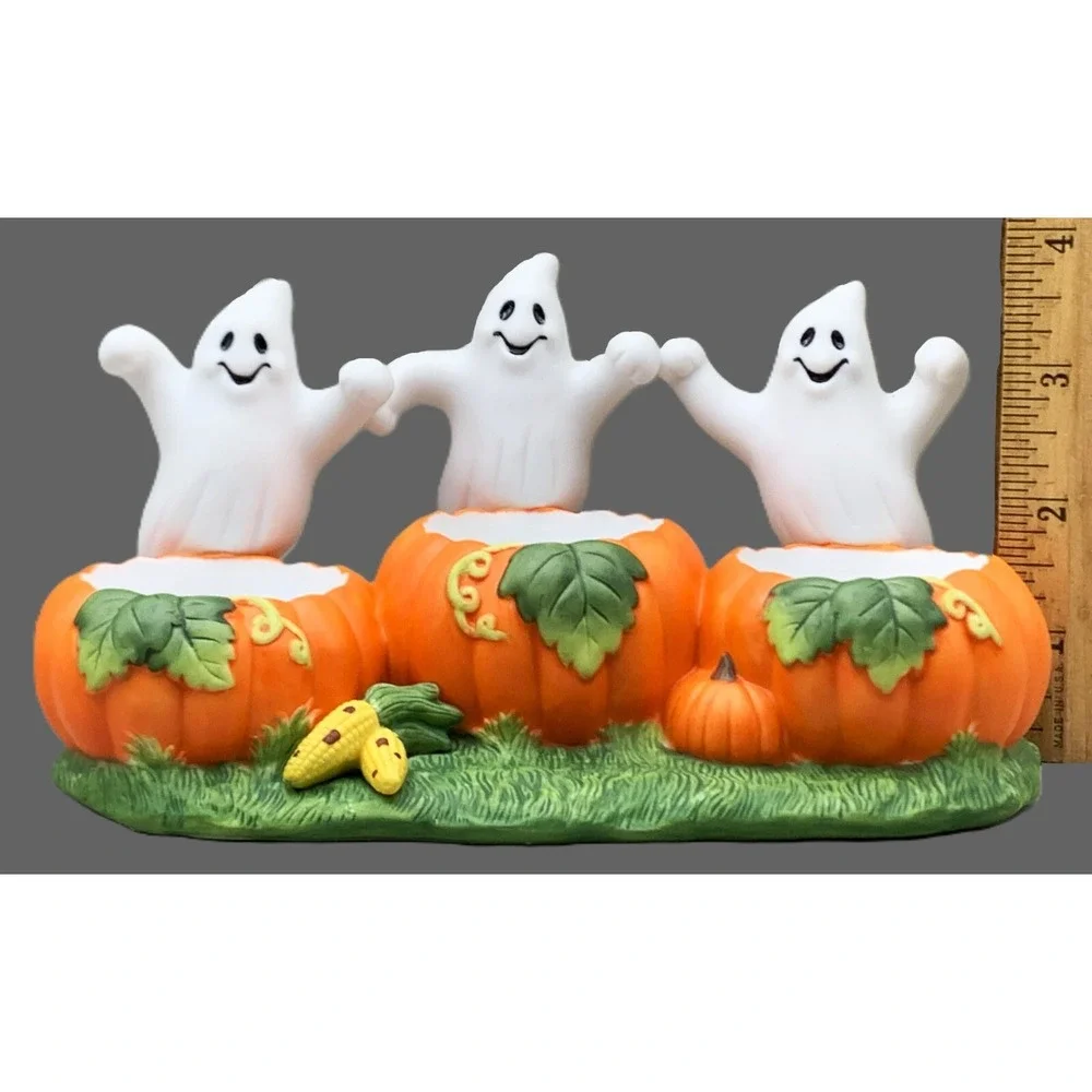 PartyLite Ghost Trio Candle Holder Halloween w 3 PL Candles NIB Retired Vintage